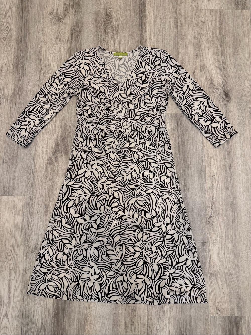 Sigrid Olsen Small Brown White Abstract Floral Wrap Midi Dress